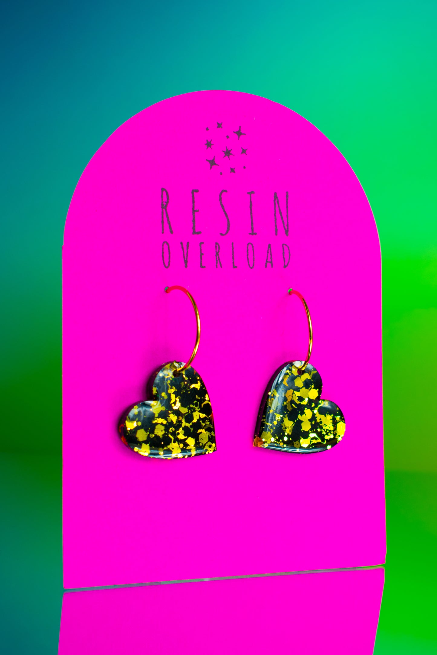 Black & Gold Glitter Heart Shaped Hoop Earrings