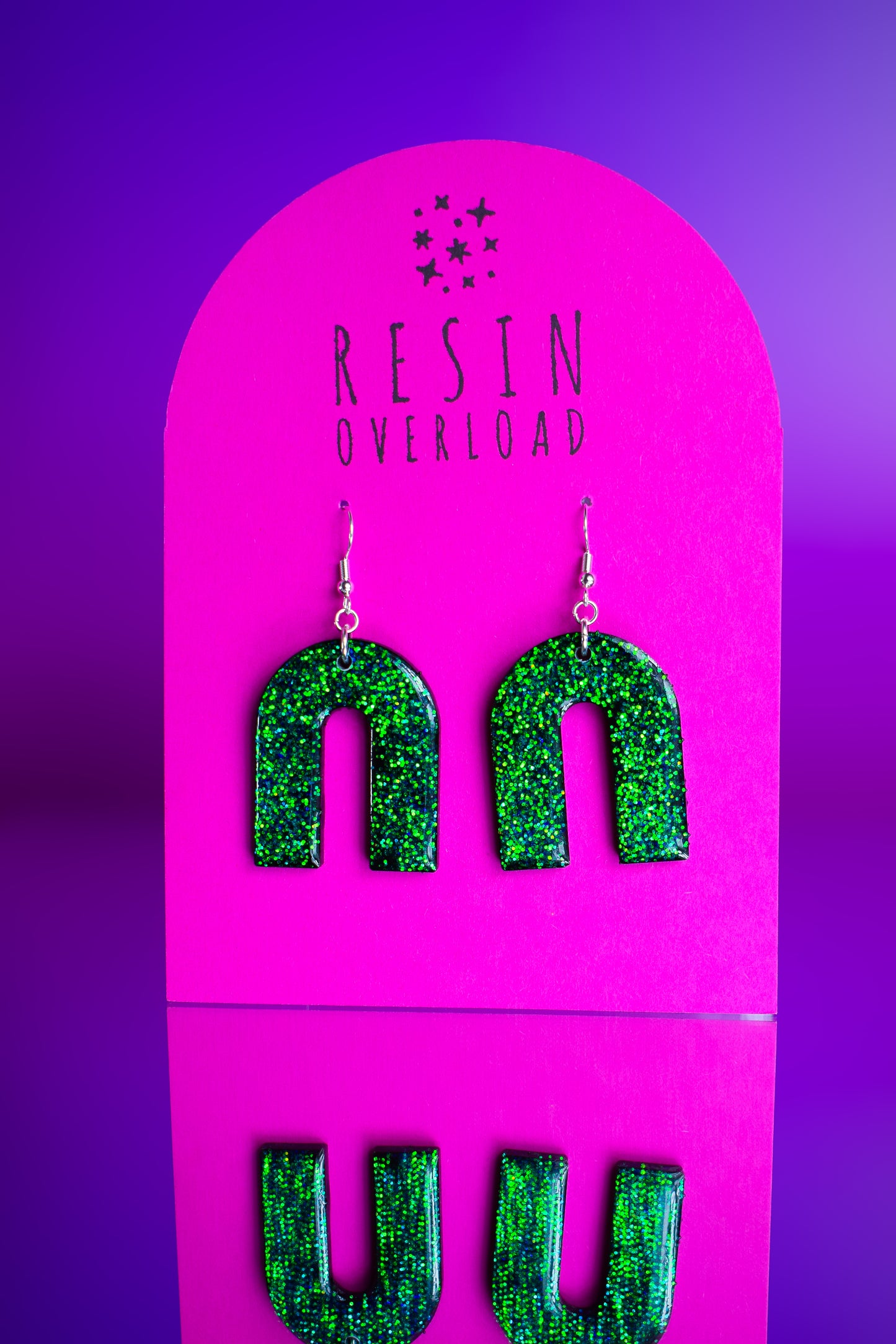 Green & Black Glitter Arch Earrings