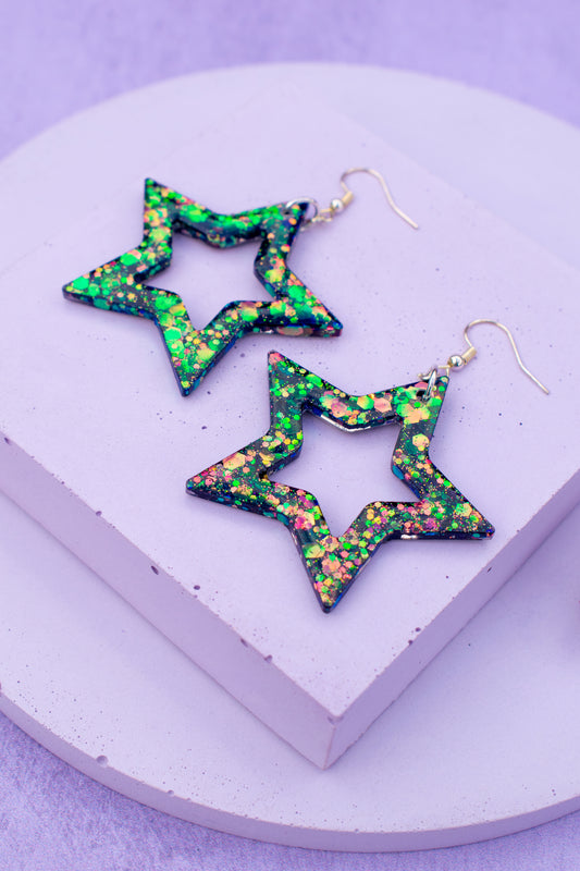 Star Shaped Statement Earrings Colour-Shift Glitter