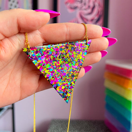 Triangle Necklace Multicoloured Glitter Geometric Shape Triangular